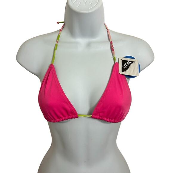 Akua Blue Pink Triangle Bikini Top Sz Small L Back Ties Swim Top Swimwear New - Picture 6 of 6